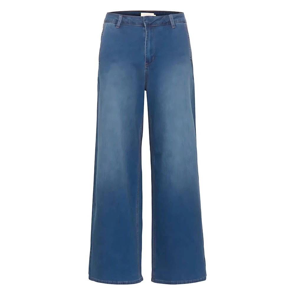 Cream Mujer Denim Wide Leg Pants