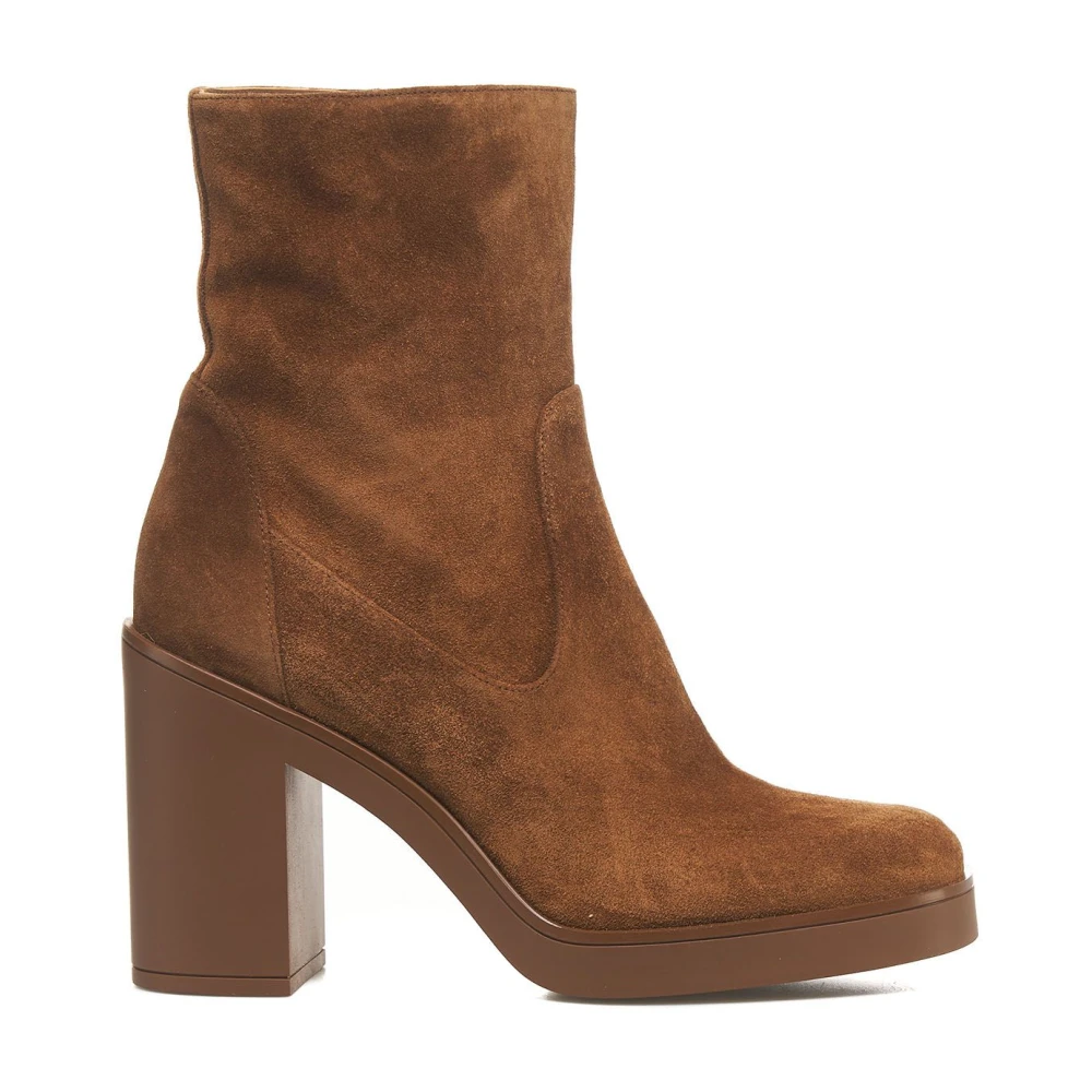 Stuart Weitzman Brun Mocka Dragkedja Ankel Boot Brown, Dam