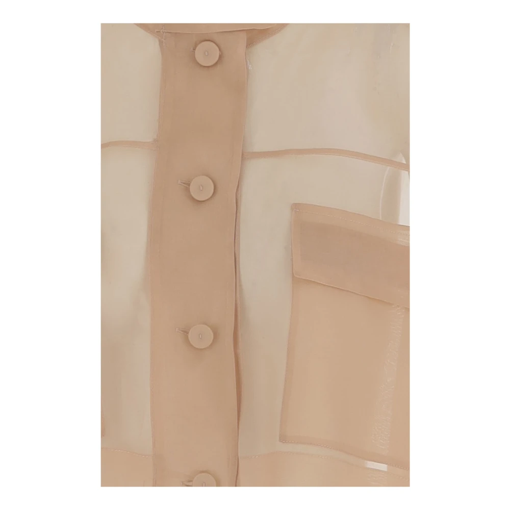pinko Zijden Jas Hoge Kraag Knoopsluiting Beige Dames