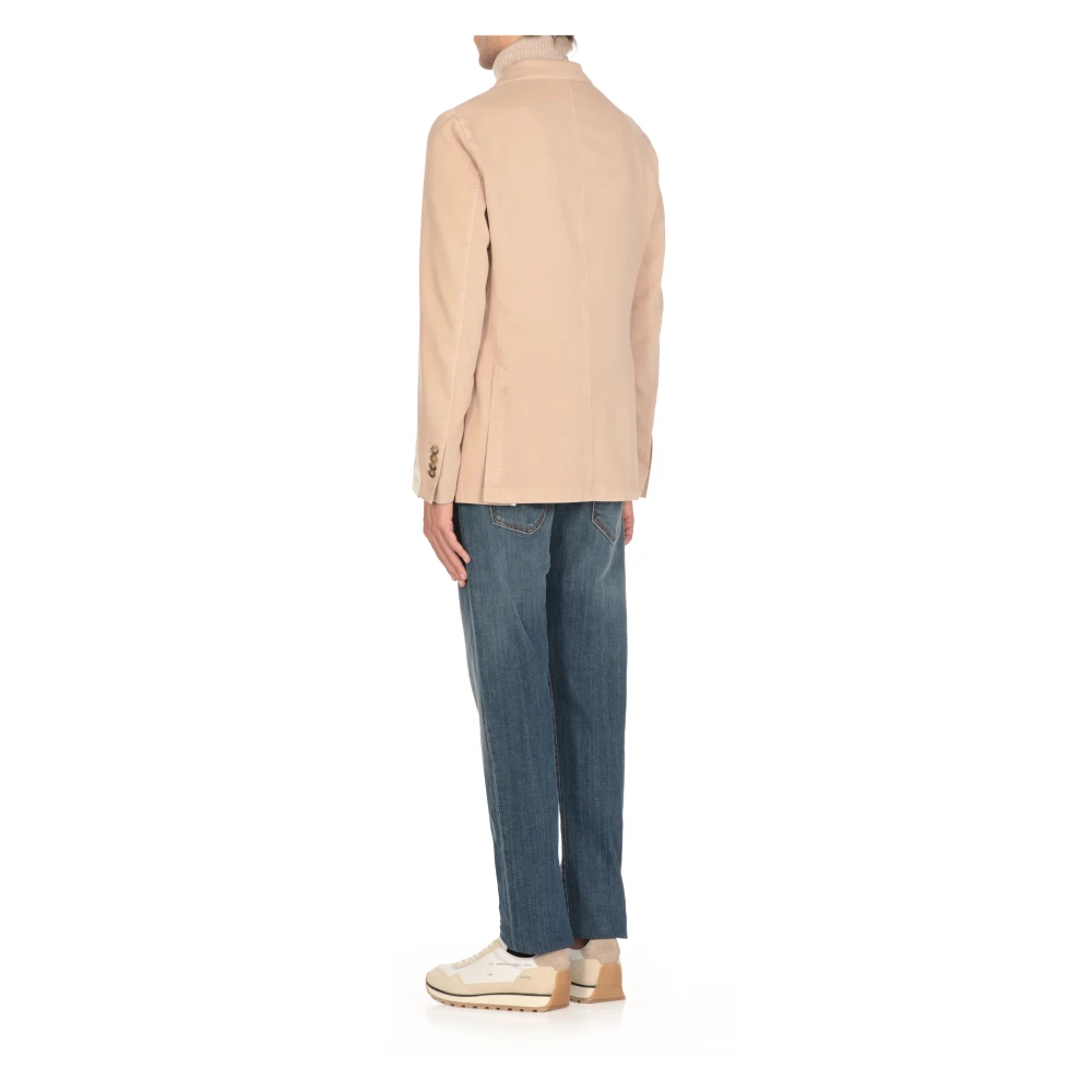 Lubiam Beige Katoenen Jas met Peak Revers Beige Heren