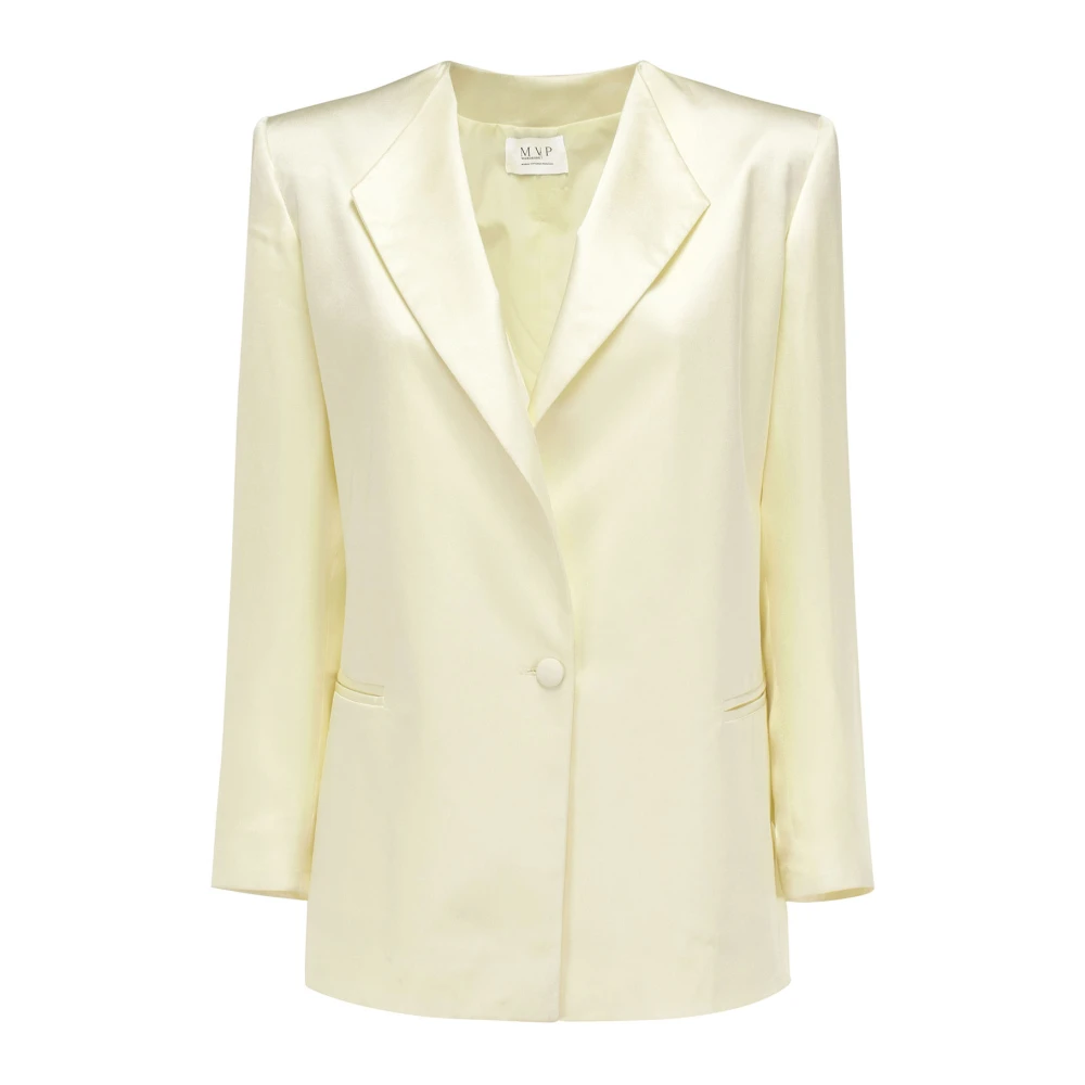 MVP wardrobe Beige Viscose Jas Dubbelrij Stijl Beige Dames