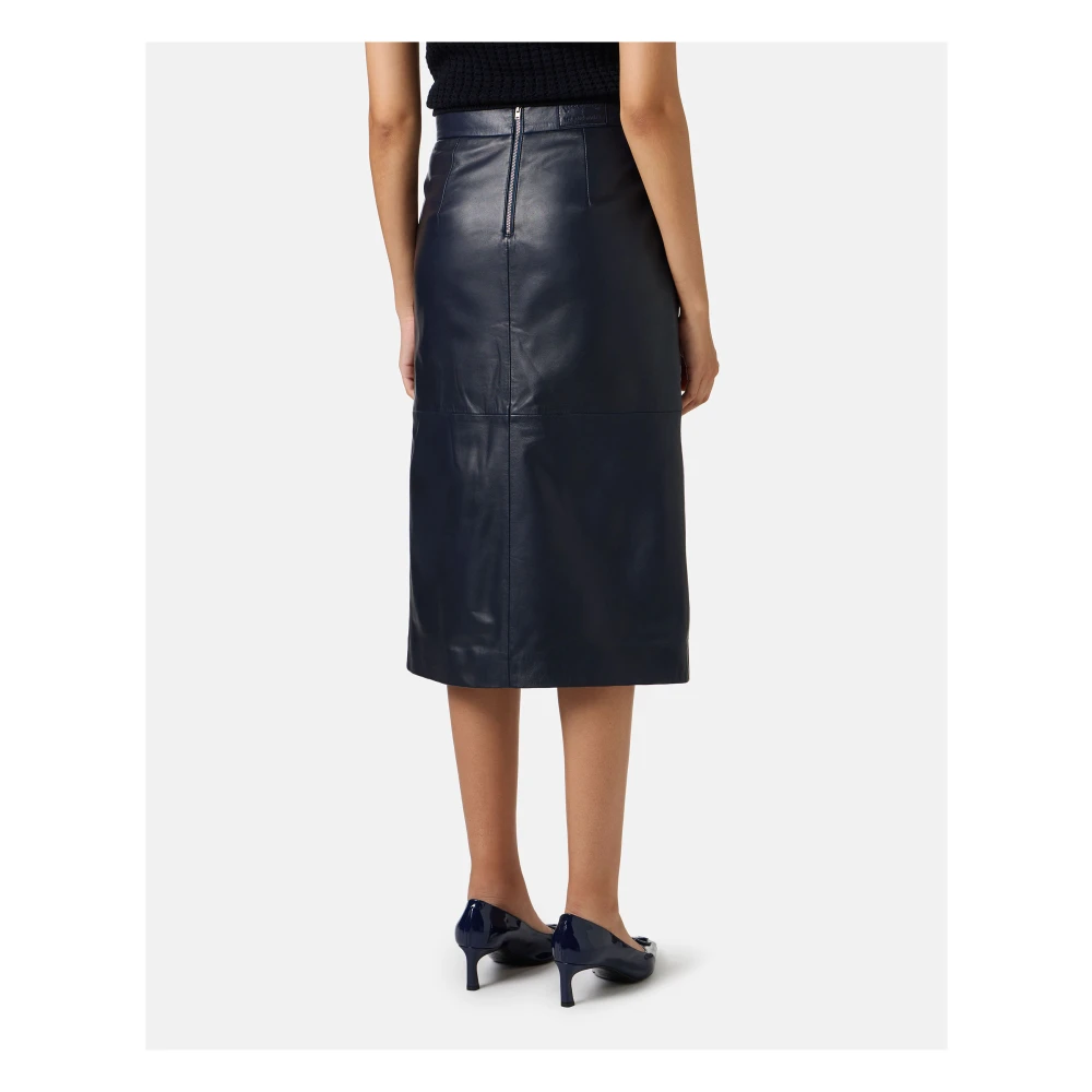 Iceberg Lange rok van blauw leer met split en geborduurd embleem Milaan Italië Blue Dames