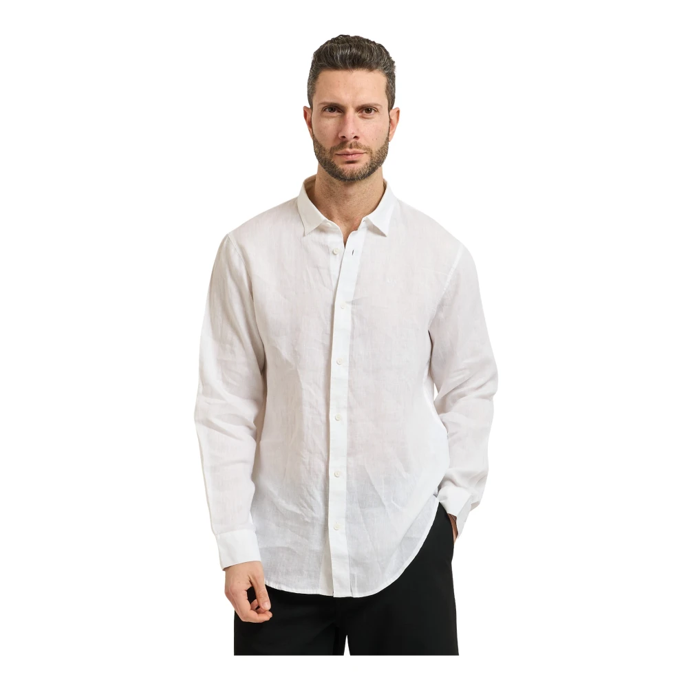 Armani Exchange Mannelijk Wit Overhemden Heren, 2XL, Linnen, Regular Fit Linnen Overhemd
