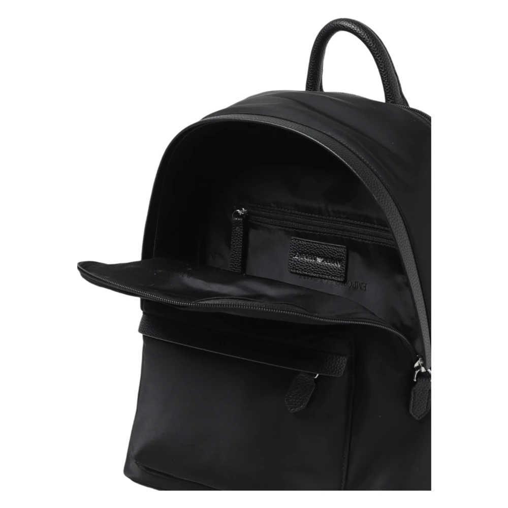 Emporio Armani Moderne Nylon Rugzak met Metalen Logo Black Unisex
