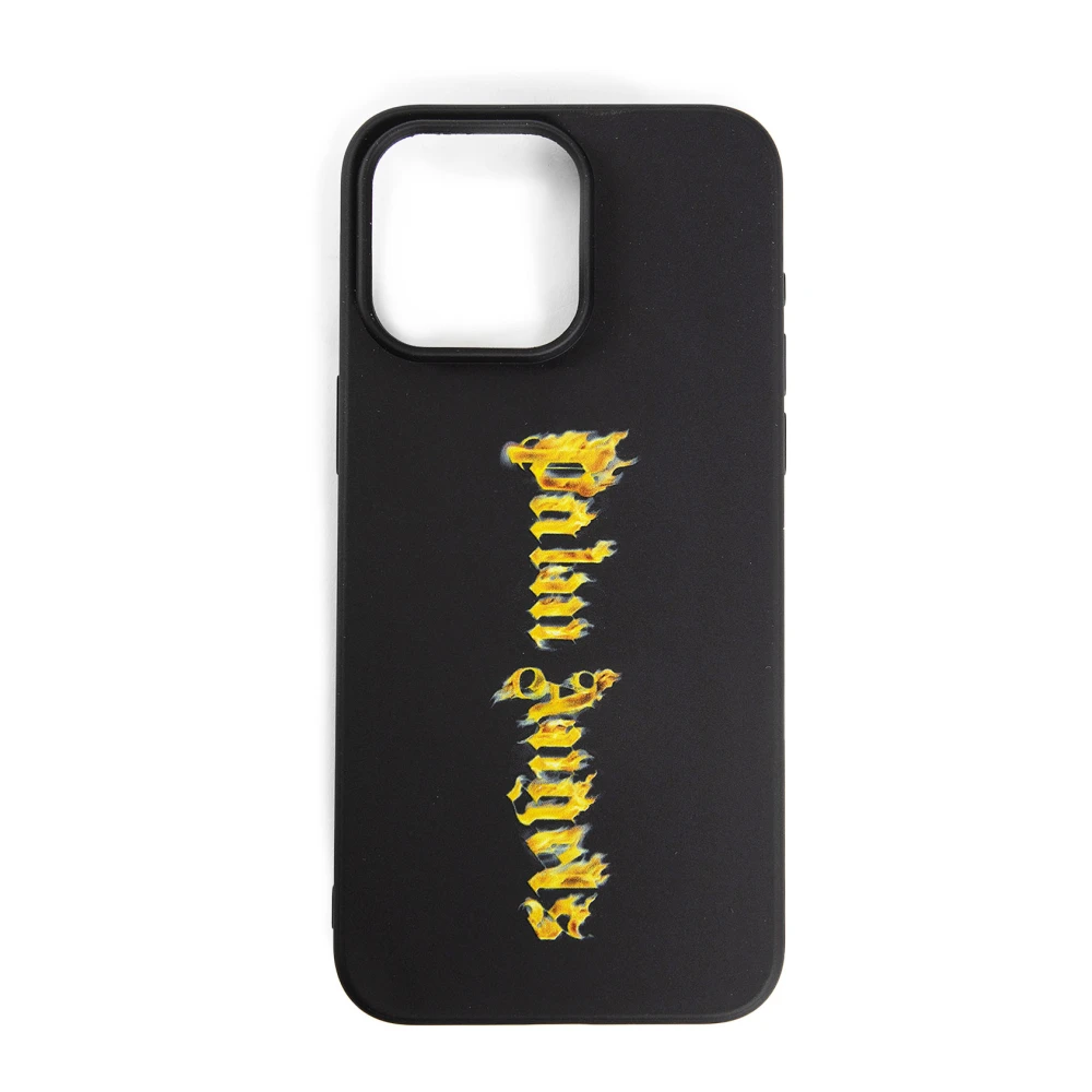 Palm Angels Svart Guld Brännande Logo iPhone 15 Pro Max Fodral Black, Herr