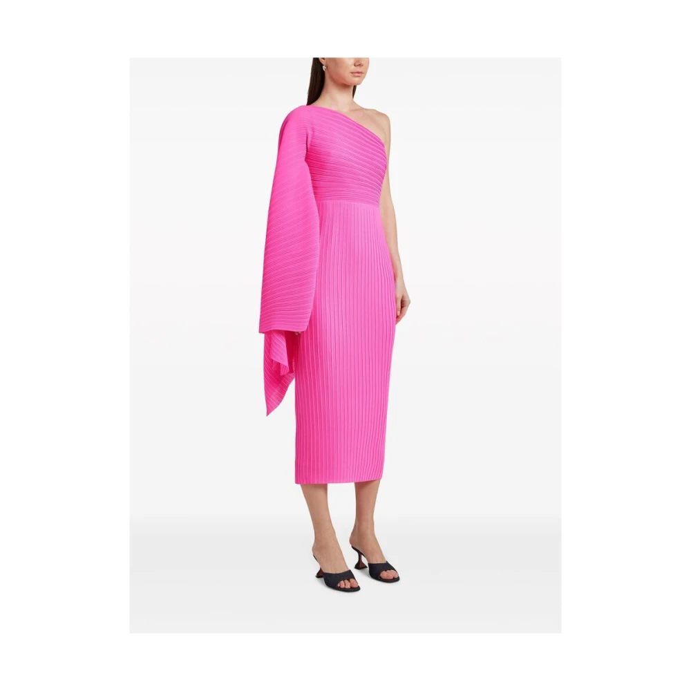 Solace London Fuchsia Roze Geribbeld Gebreide One-Shoulder Jurk Pink Dames