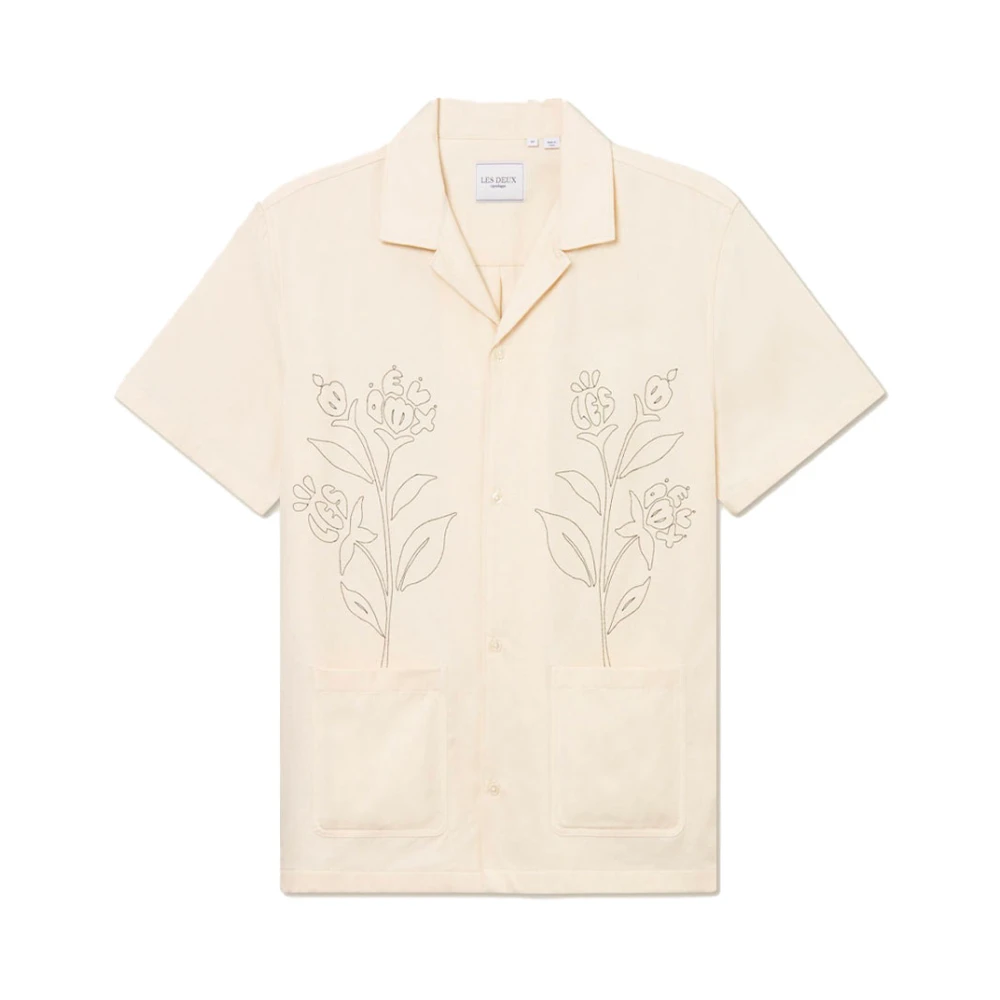 Les Deux Korte mouw bloemen geborduurd overhemd Beige Heren