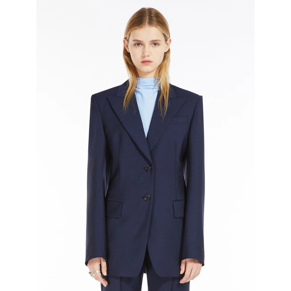SPORTMAX Blauwe Wollen Blazer Blue Dames