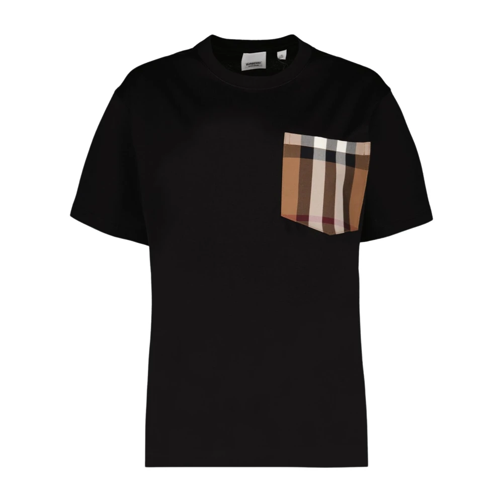 Burberry Casual ronde hals T-shirt met Vintage Check-pocket Black Dames