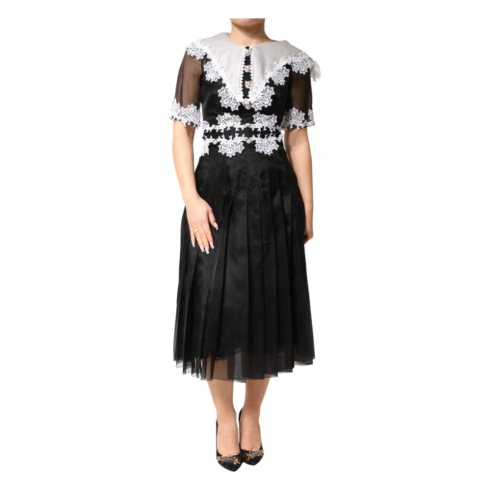 Dolce & Gabbana Women's Black Midi Dresses, 3XS, Silk Macramé Lace Midi Dress