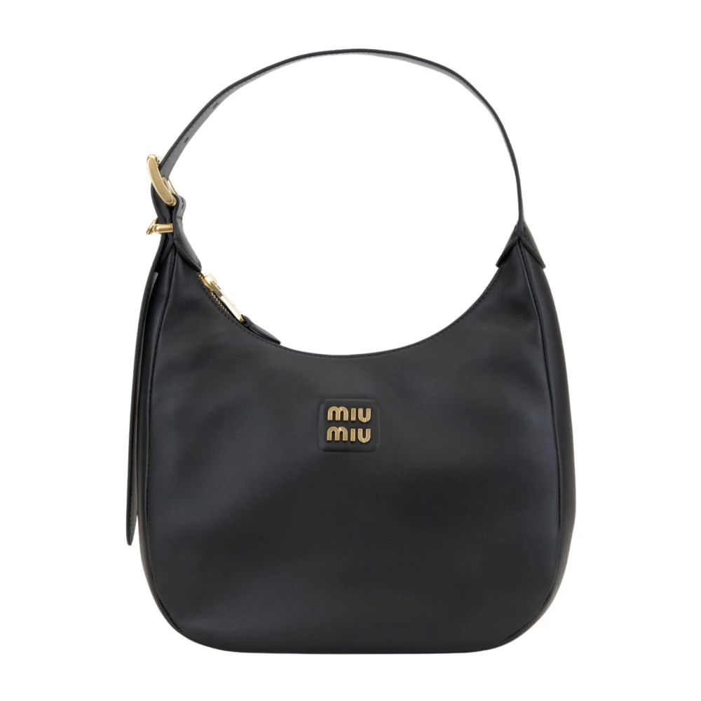 Miu Leren Schoudertas met Rits Black Dames
