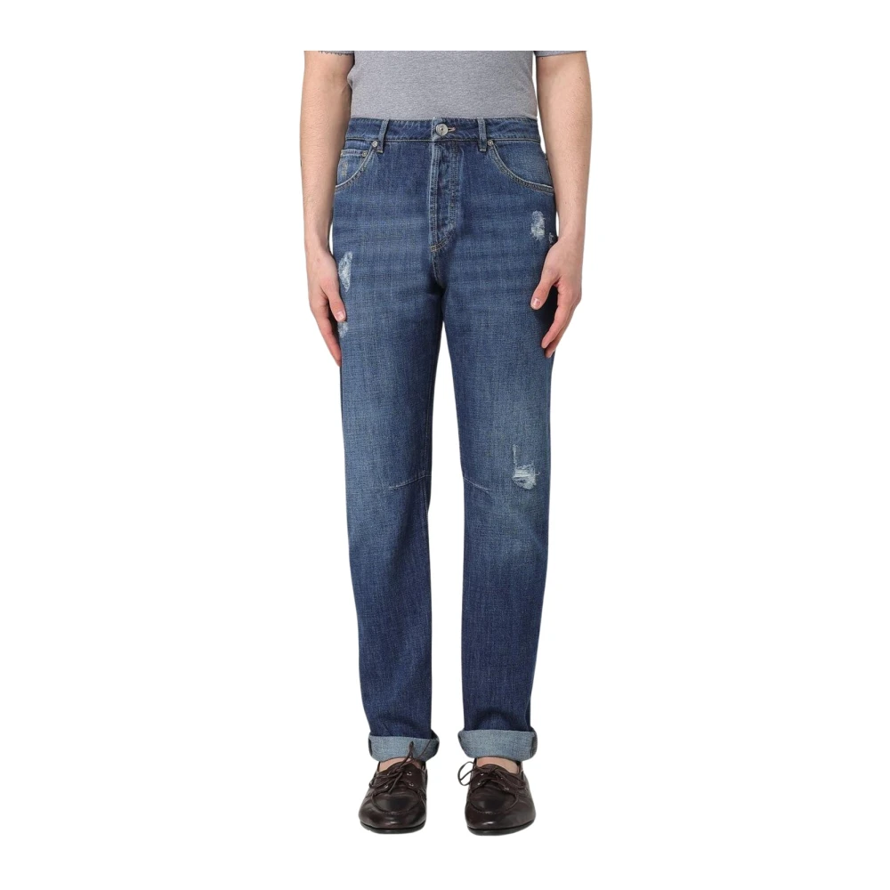 Brunello Cucinelli Men's Blue Distressed Slim-Fit Jeans