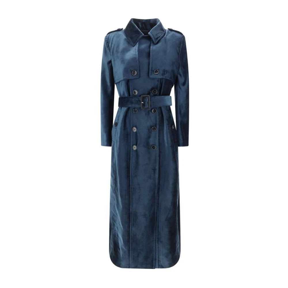 Tom Ford Fluwelen Peacoat Klassieke Kraag Dubbele-Breasted Jas Blue Dames