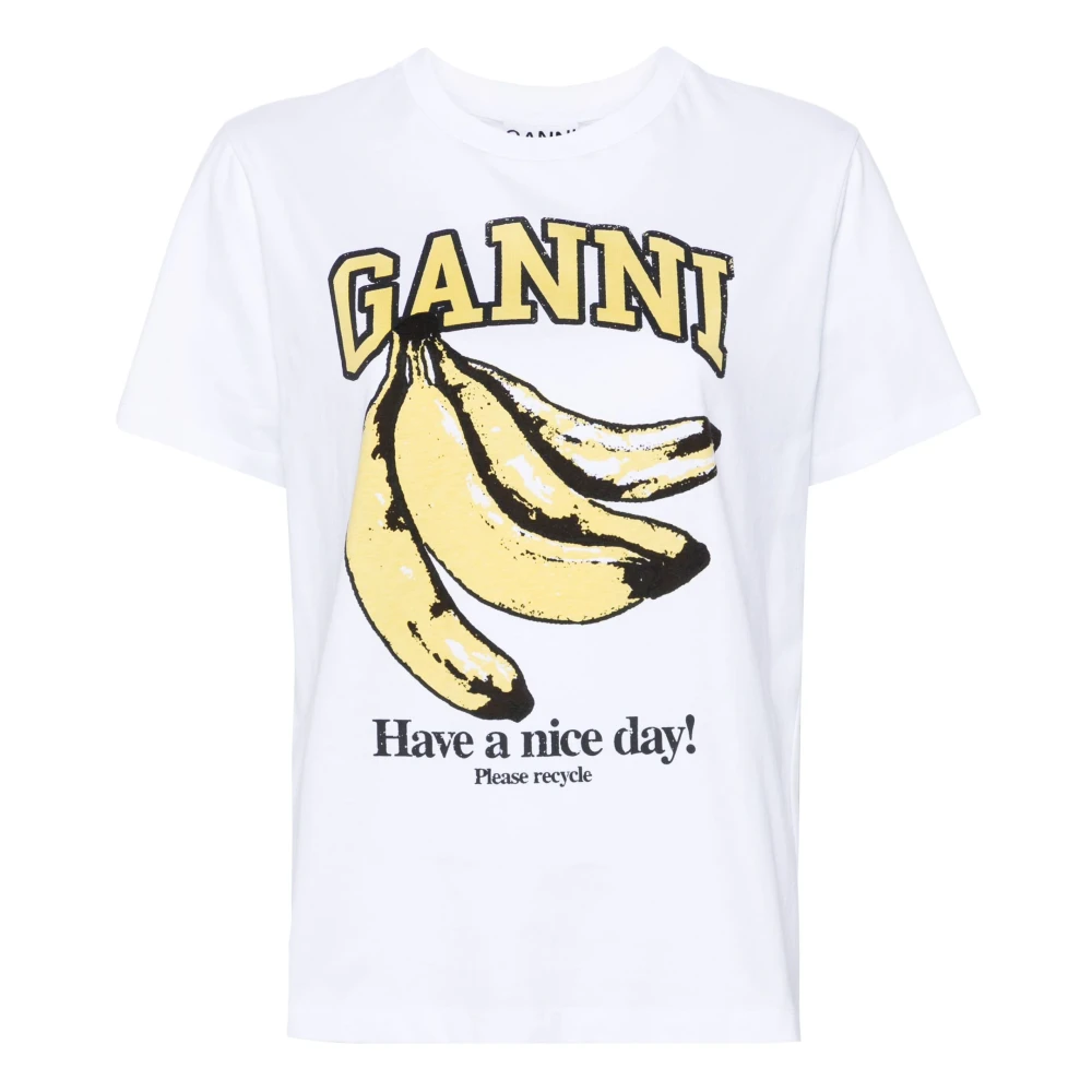 Ganni Relaxed Banana T-shirt met Print White Dames
