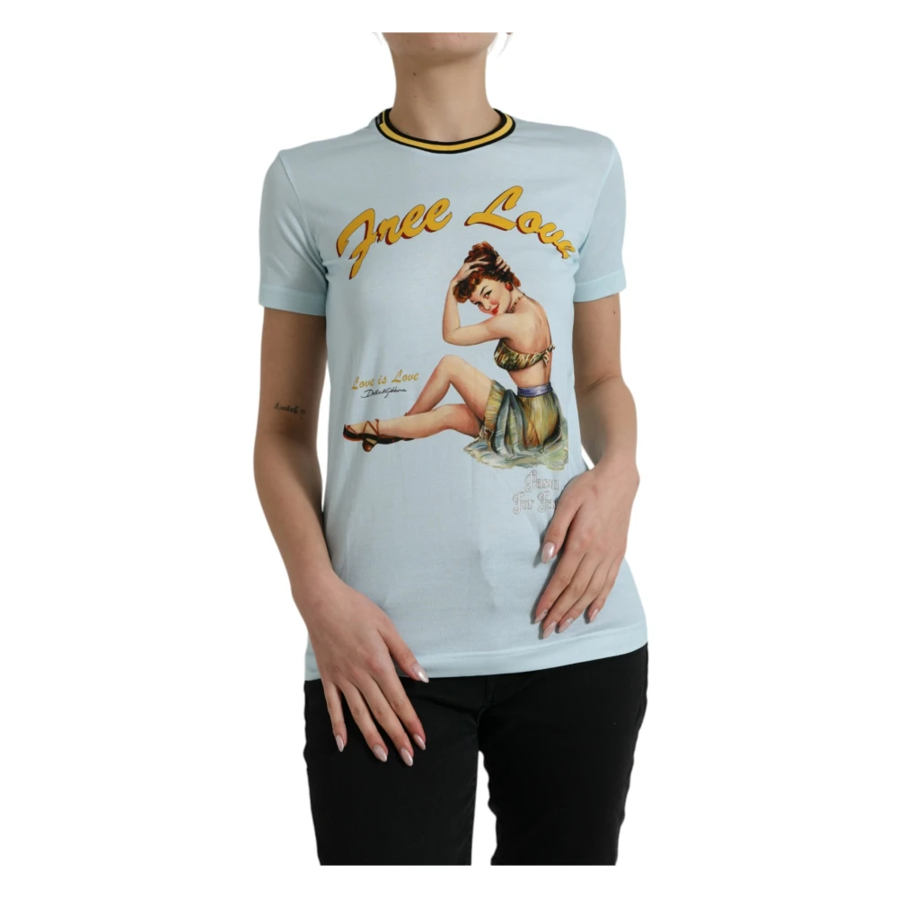 Dolce & Gabbana Women's Blue T-Shirts, 2XS, Free Love Graphic Tee