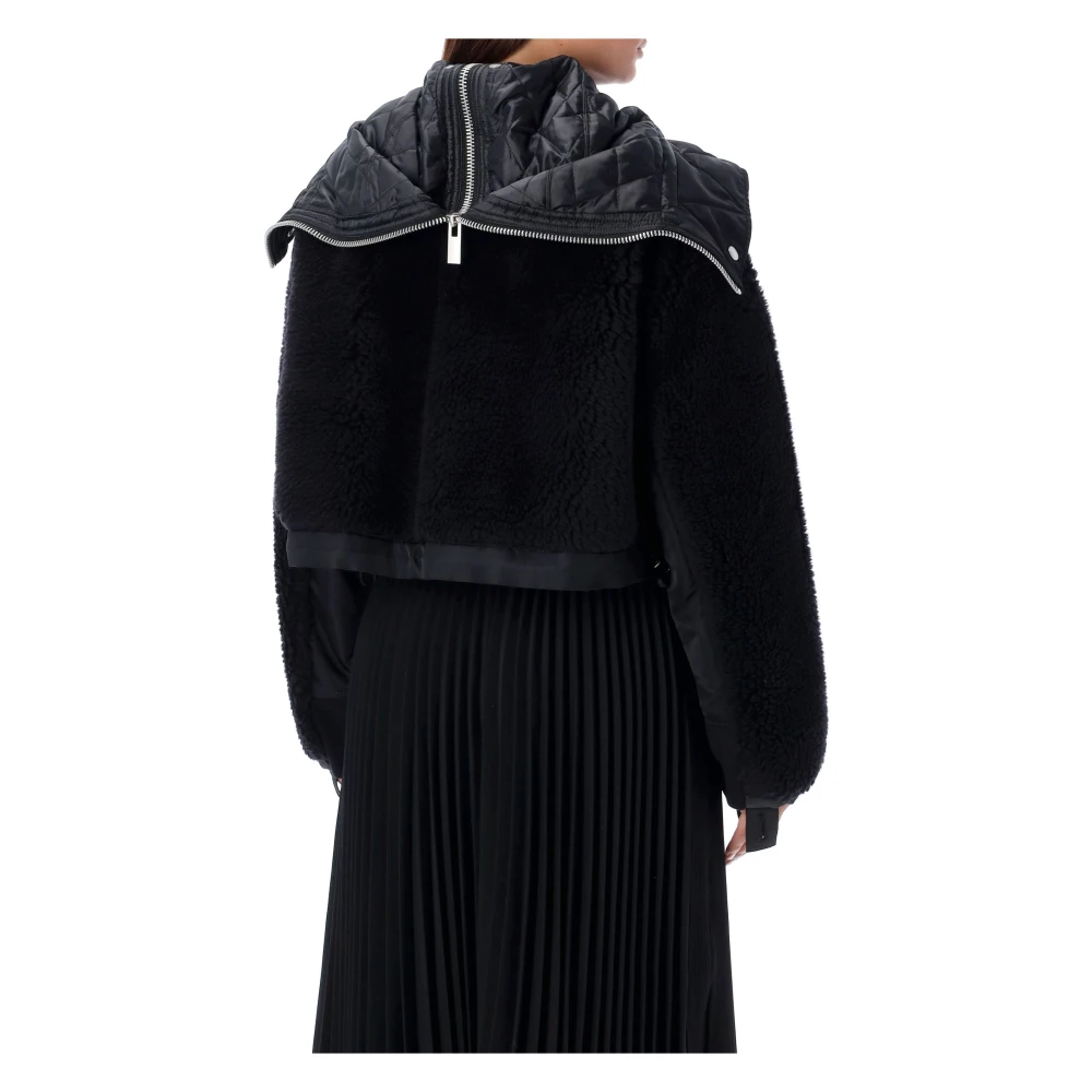 Sacai Teddy Cropped Bomber Zwart Buitenkleding Black Dames