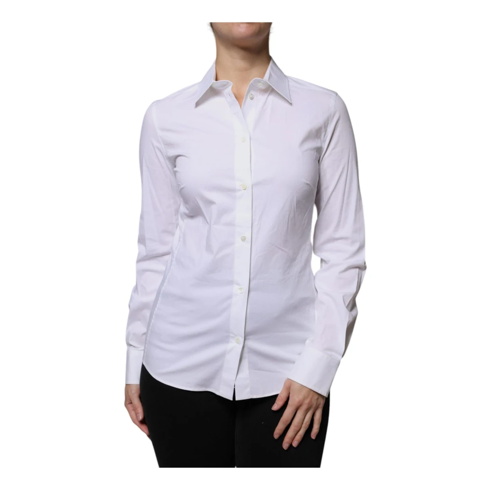 Dolce & Gabbana Witte Katoenen Kraagshirt met Logo White Dames