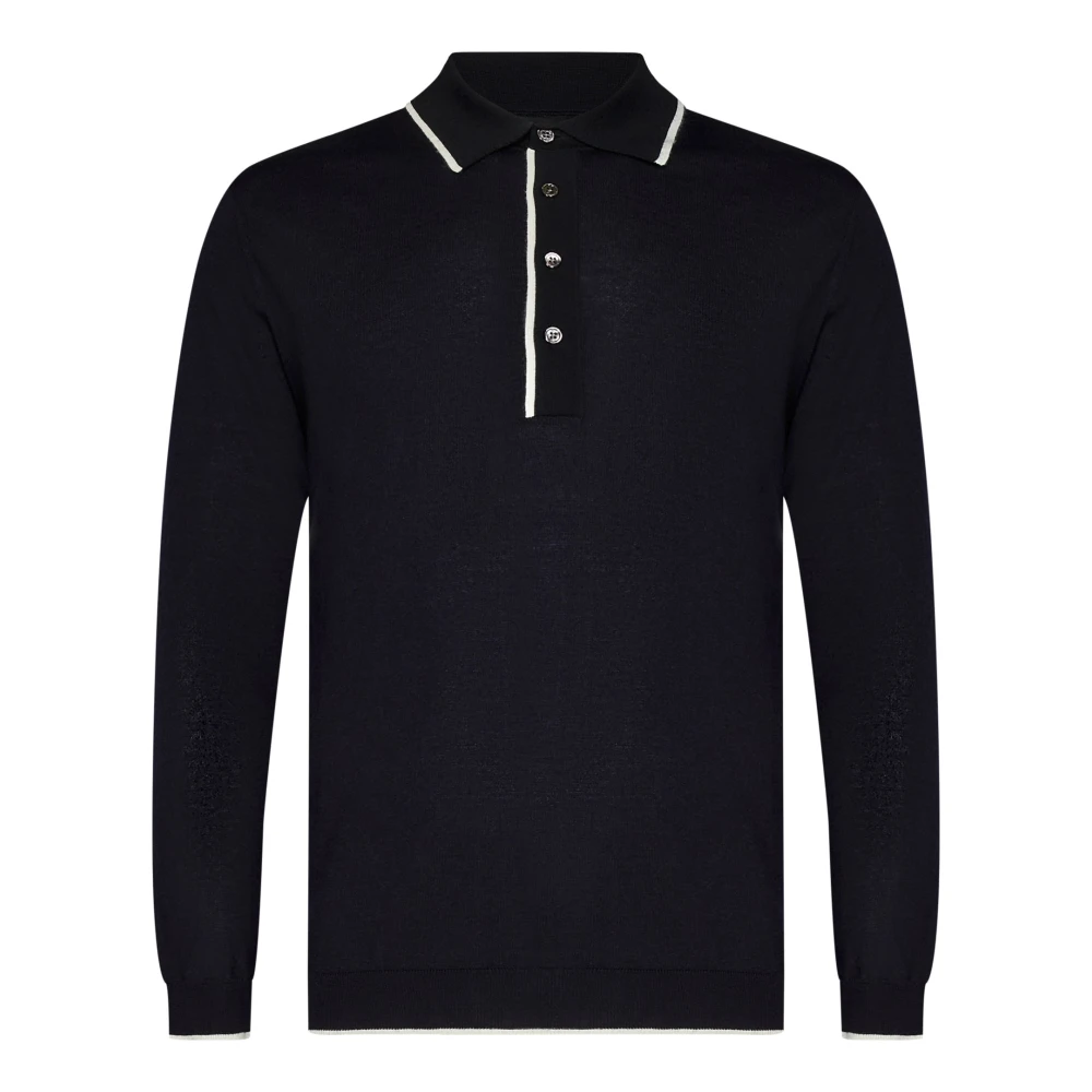 Blå Polo T-skjorte med Ribbed Trim