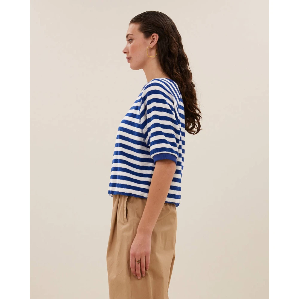 By-Bar Gestreepte korte mouw top Neva Blue Dames