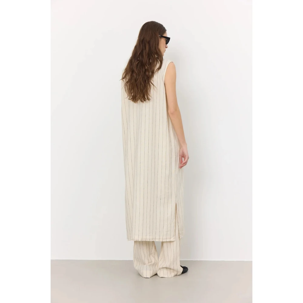 Levete Room Crème Pinstripe Guddi Lange Jas Jurk Beige Dames