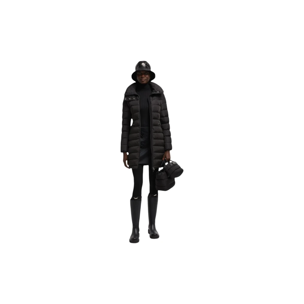 Moncler Lange donsjas met Flare Silhouet Black Dames