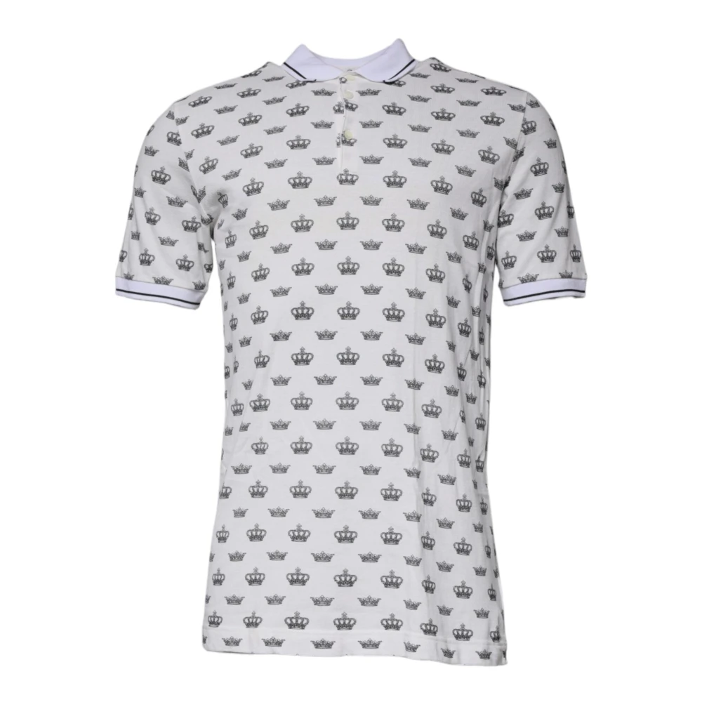 Dolce & Gabbana Kroon Monogram Wit Katoenen Polo T-Shirt White Heren