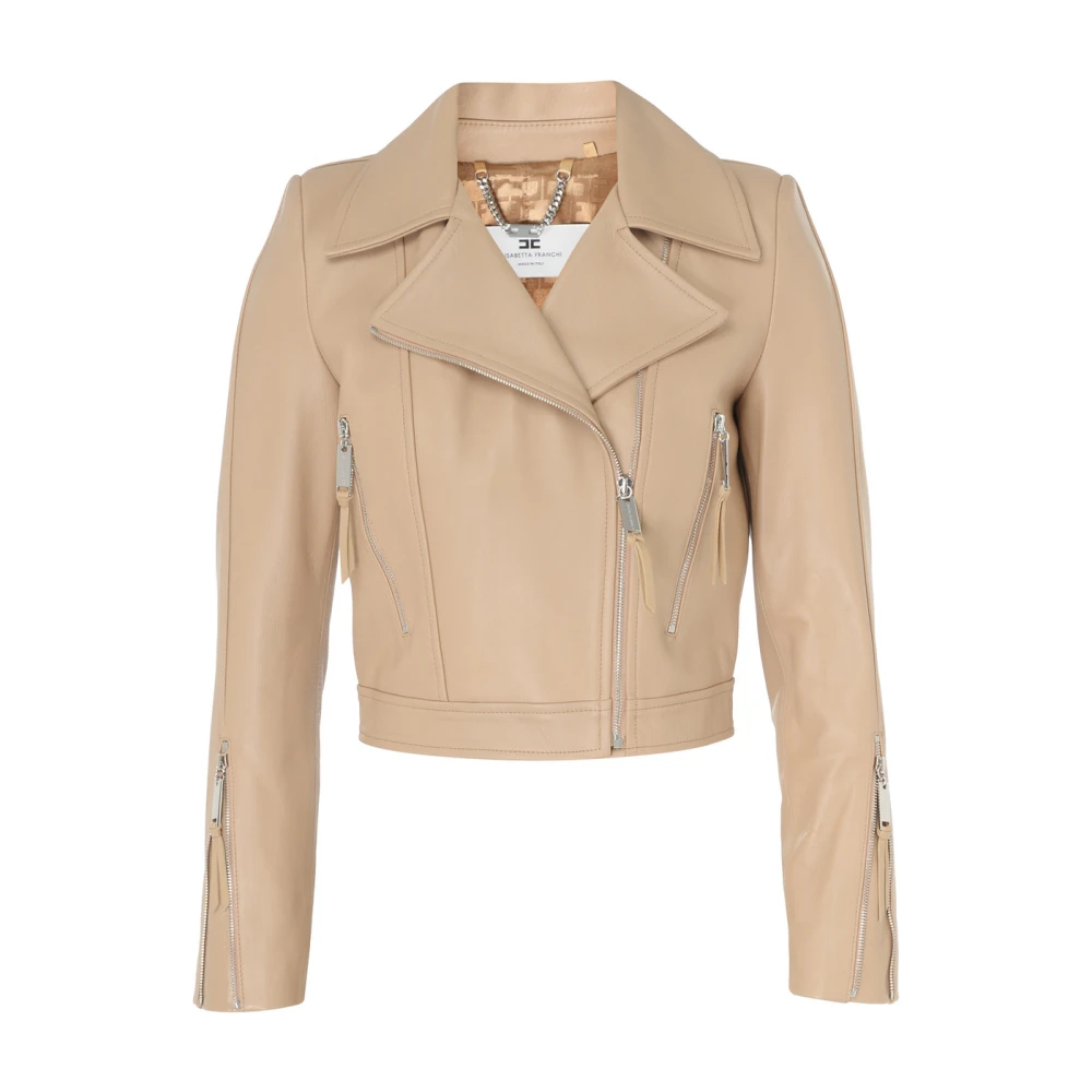Elisabetta Franchi Kameel Leren Jas Brown Dames
