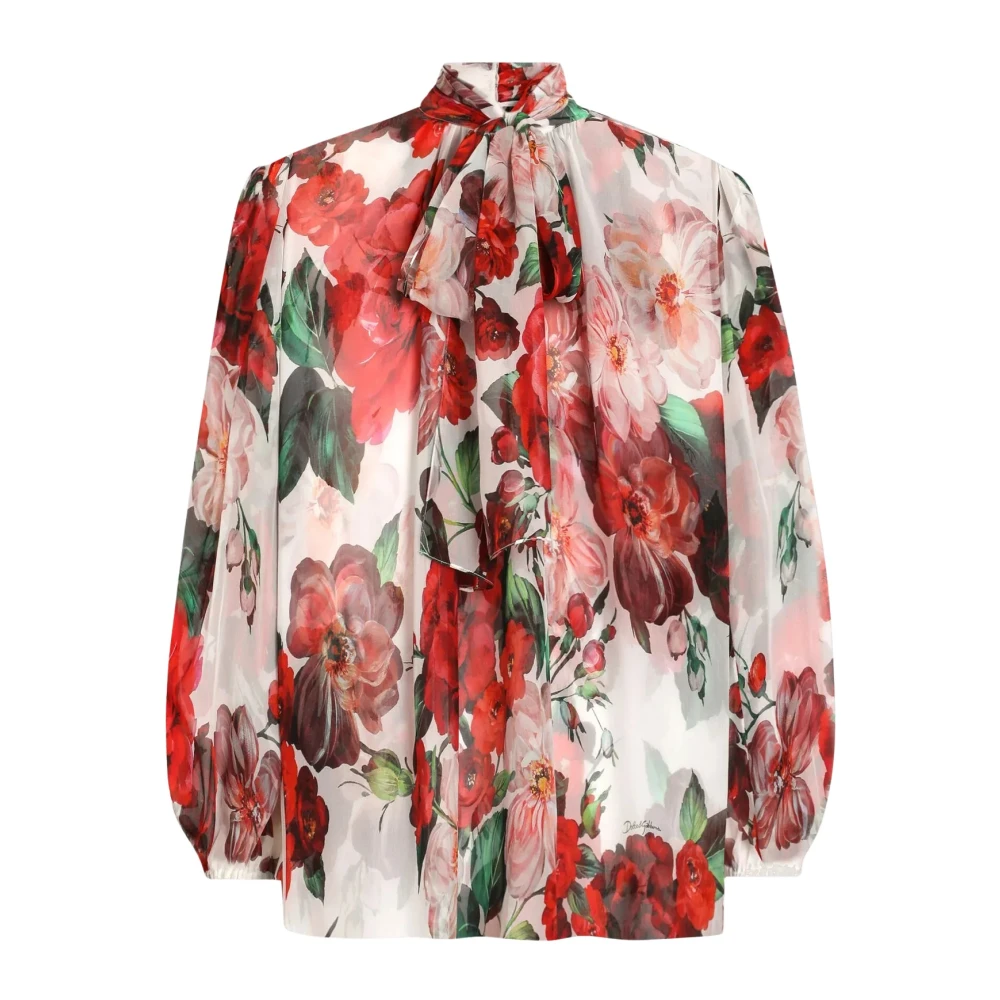 Dolce & Gabbana Vrouw Multicolor Overhemden Dames, Veelkleurig, S, Chiffon, Zijden Chiffon Bloemenshirt