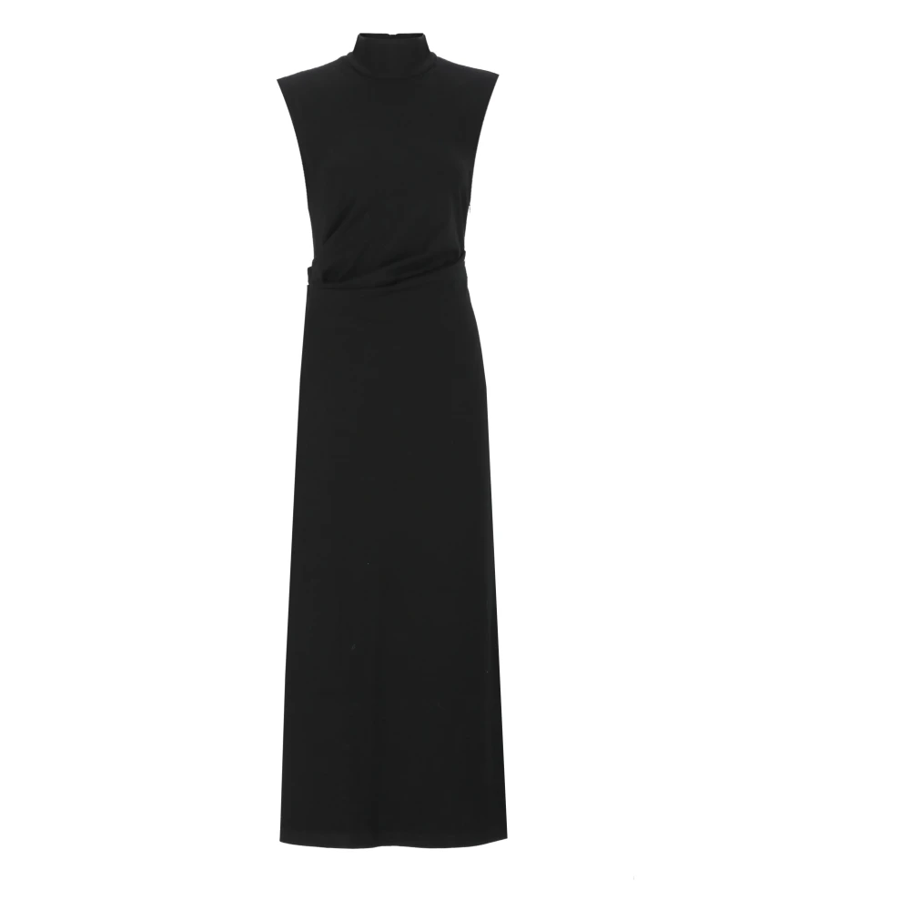 BRUNELLO CUCINELLI Elegante Zwarte Wol Lange Jurk Black Dames