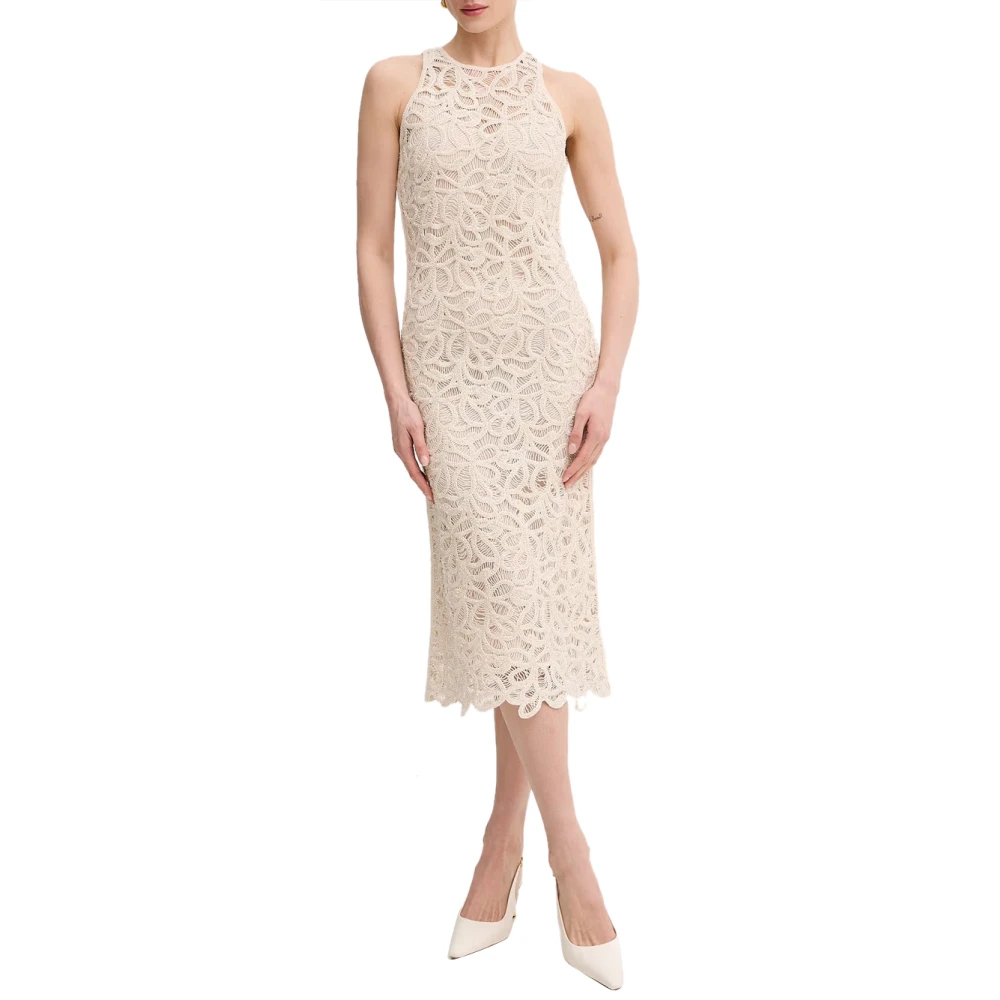 Patrizia Pepe Women's Beige Midi Dresses, S, Round-Neck Midi Dress