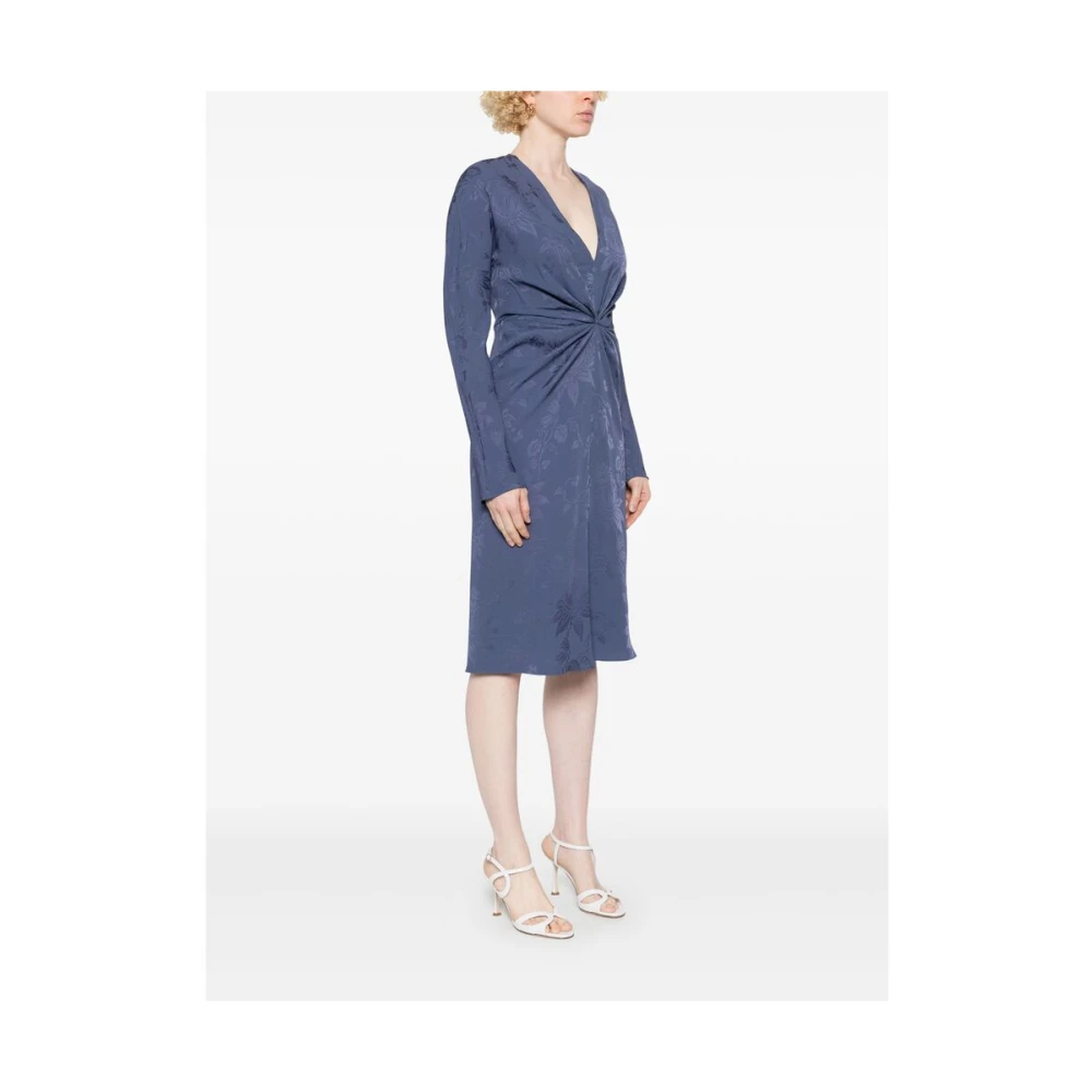 ETRO Blauwe V-hals jurk met lange mouwen Blue Dames