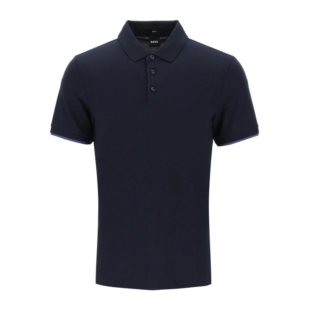 Hugo Boss Slim Fit Polo Shirt met Textuur en Contrast Trim Blue Heren