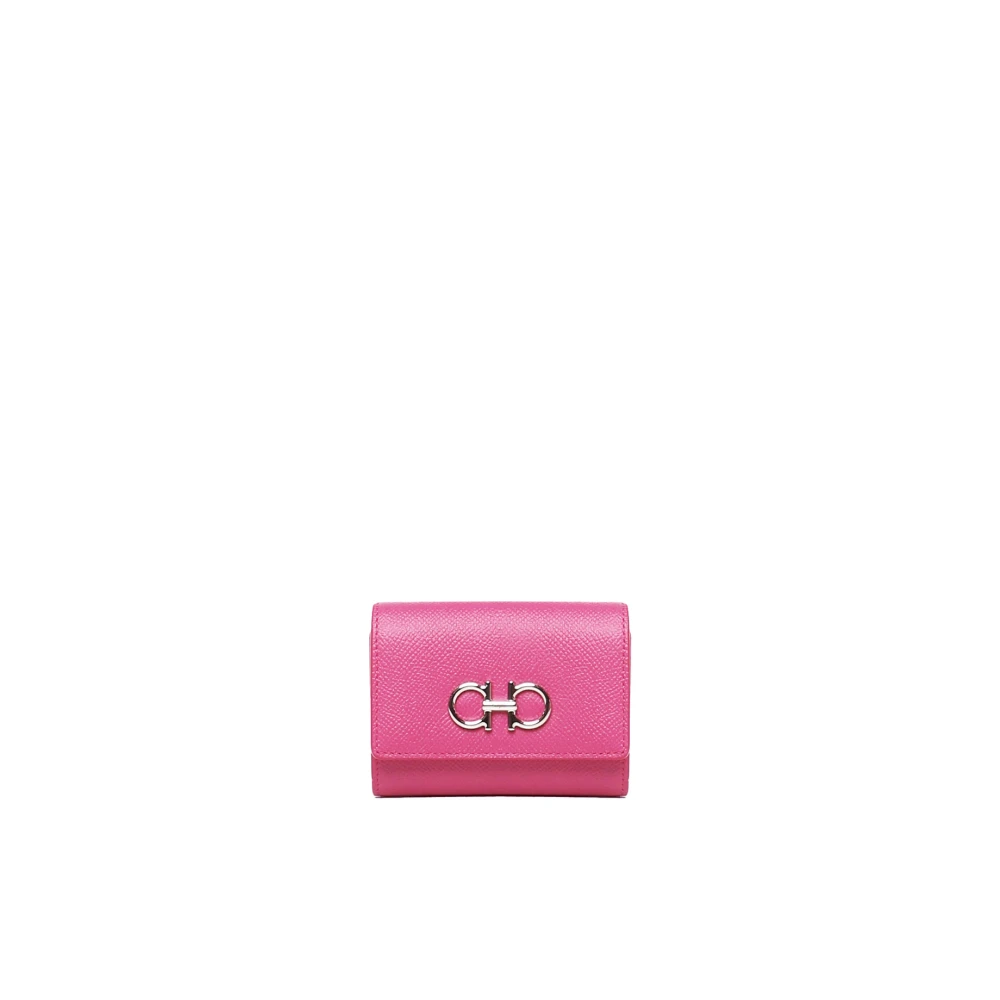 Salvatore Ferragamo Roze Leren Portemonnee met Ritsportemonnee Pink Dames