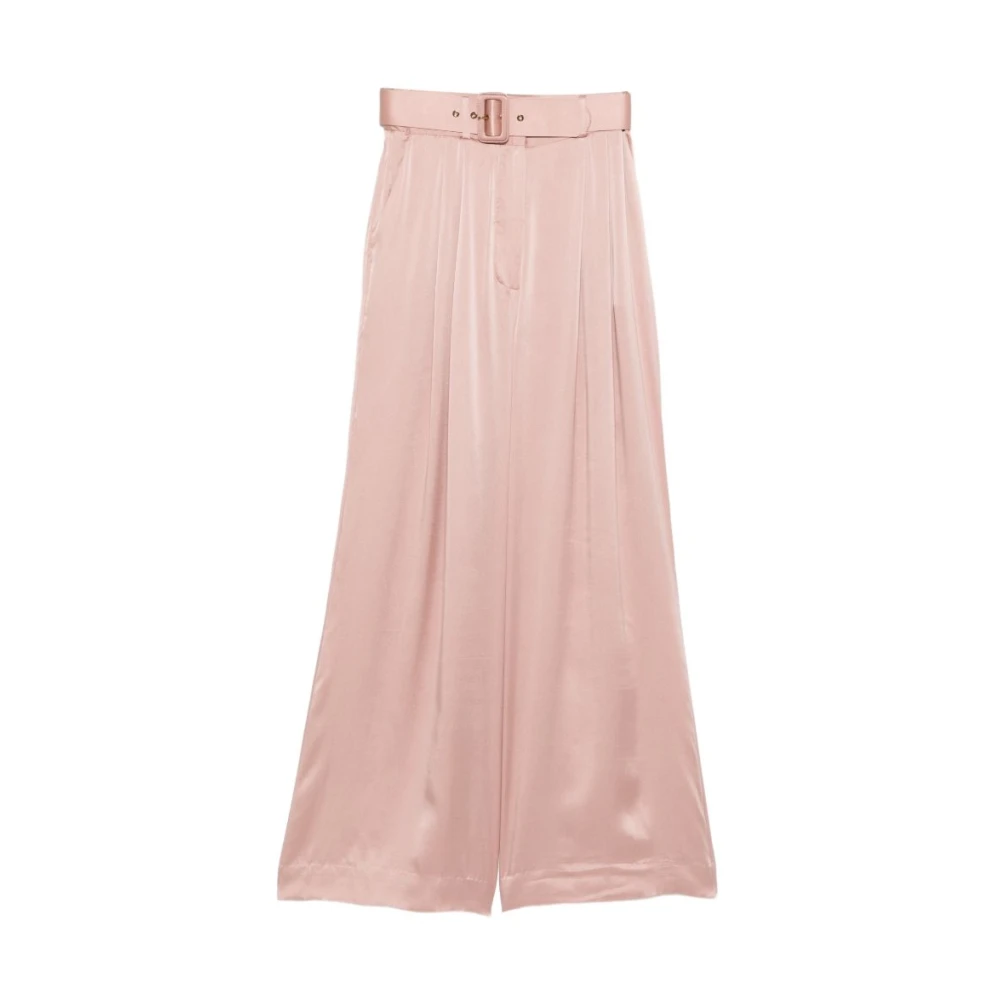 Zimmermann Women's Pink Silk Tuck Pant, Wide Trousers, M, Trousers