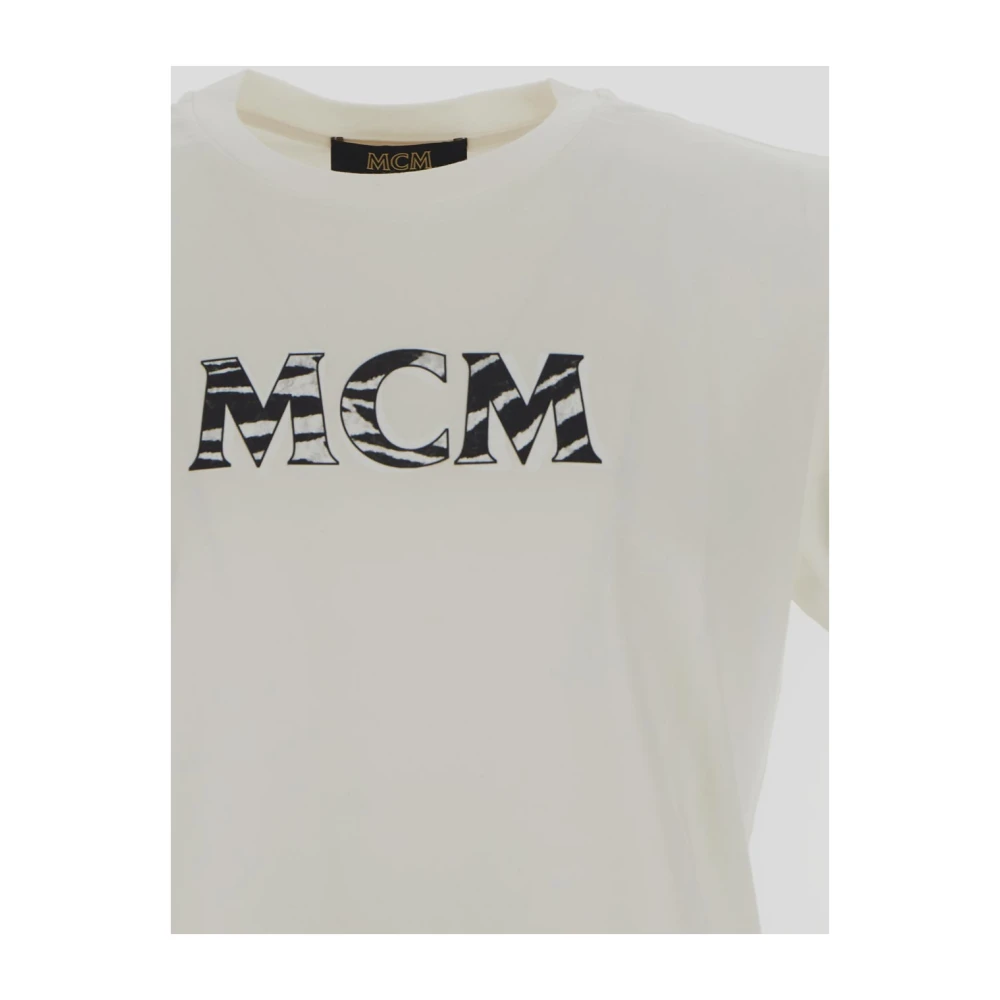 MCM Tijdloze Gestreepte Logo T-shirt White Dames