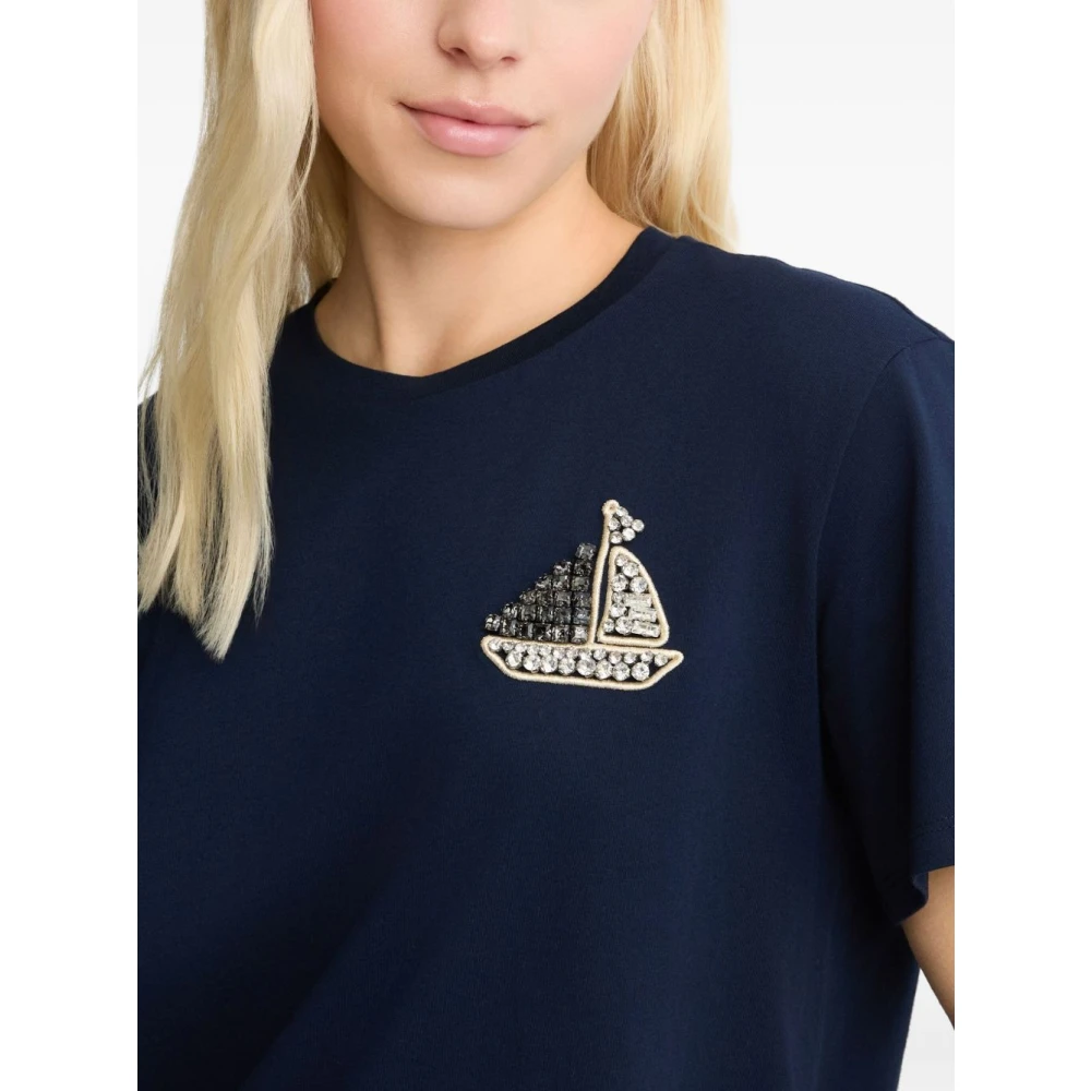 Liu Jo Navy Blue Crew Neck T-shirt Blue Dames