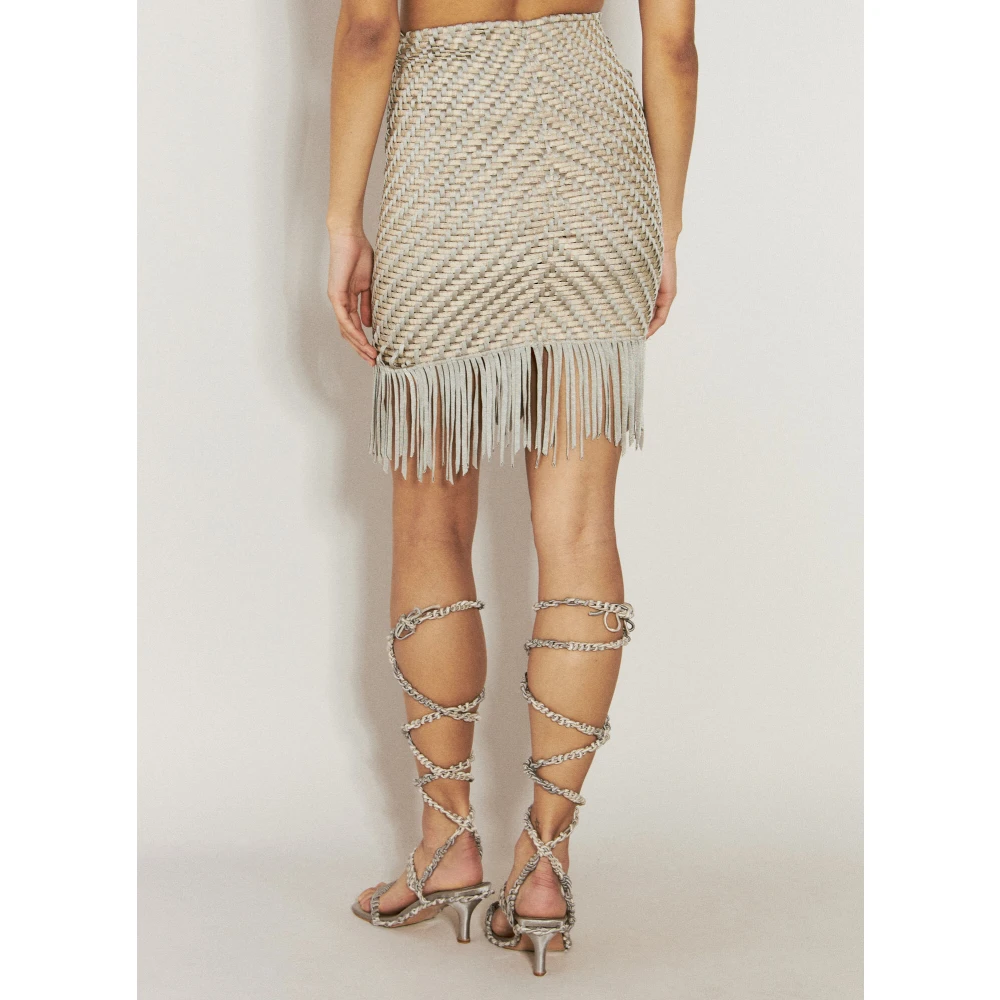 Isa Boulder Chevron-Weave Franje Mini Rok Gray Dames