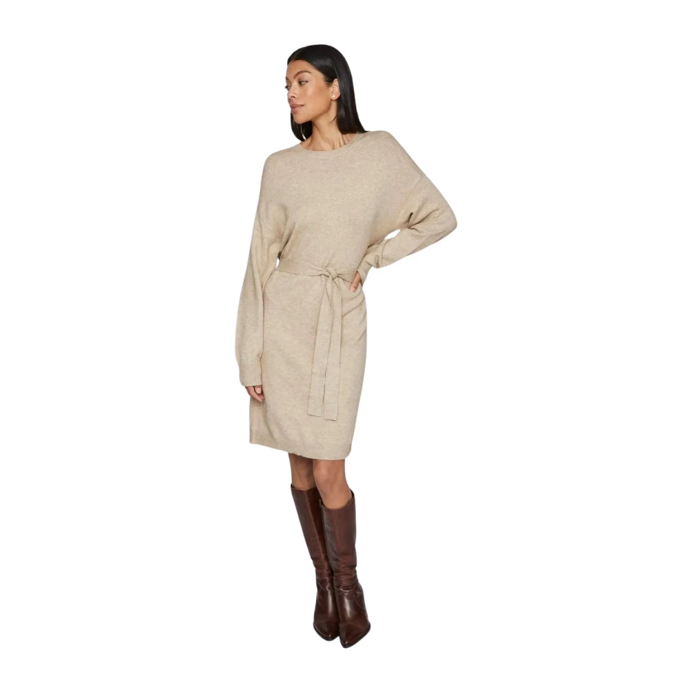 Vila Jurk met Lange Mouwen en Taille Riem Beige Dames