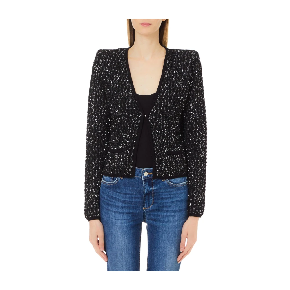 Liu Jo Geknipte lurex gebreide jas Black Dames