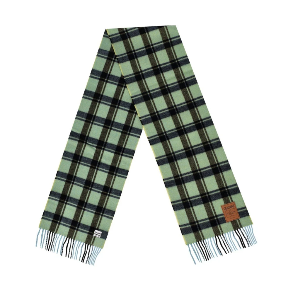 Ganni , Winter Scarves, Female, Green, One Size, Yellow Pear Check Scarf