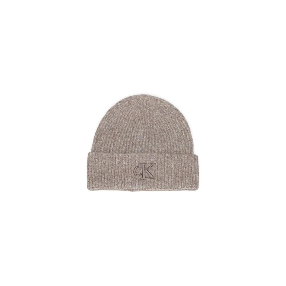 Calvin Klein Broderad Räfflad Beanie Mössa Gray, Dam