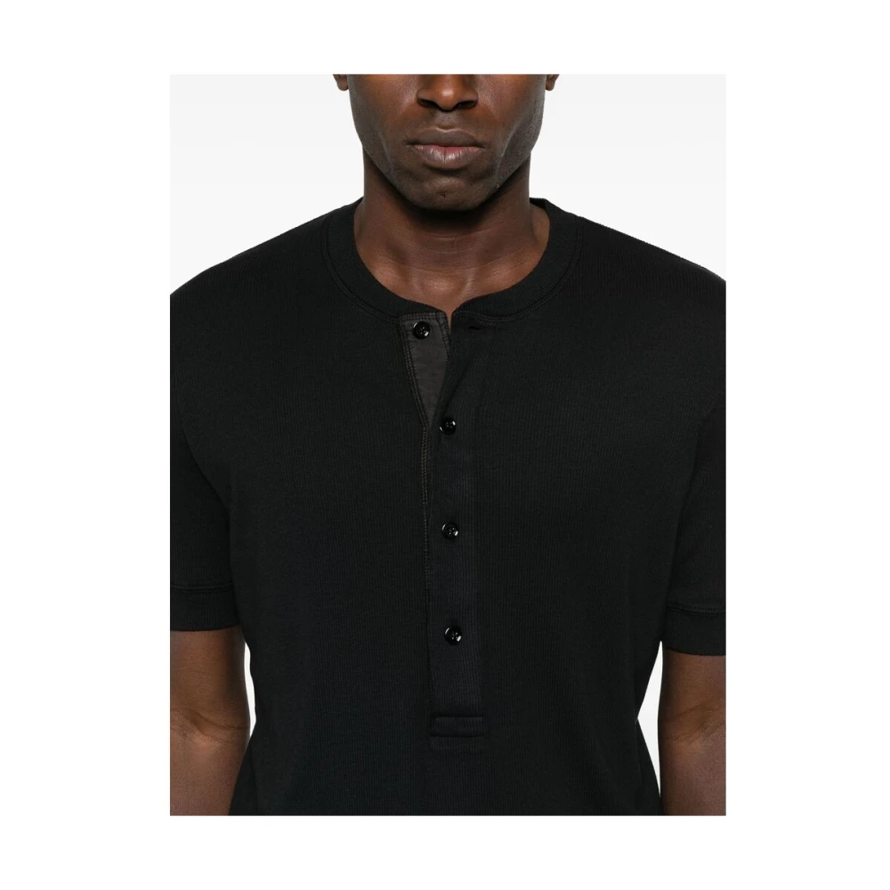 Tom Ford Zwarte Henley Neck T-shirt met Logo Black Heren