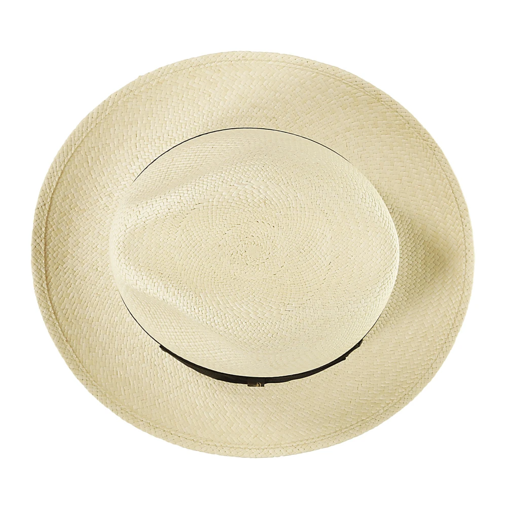 Borsalino Witte Stro Panama Hoed met Zwarte Band Beige Heren