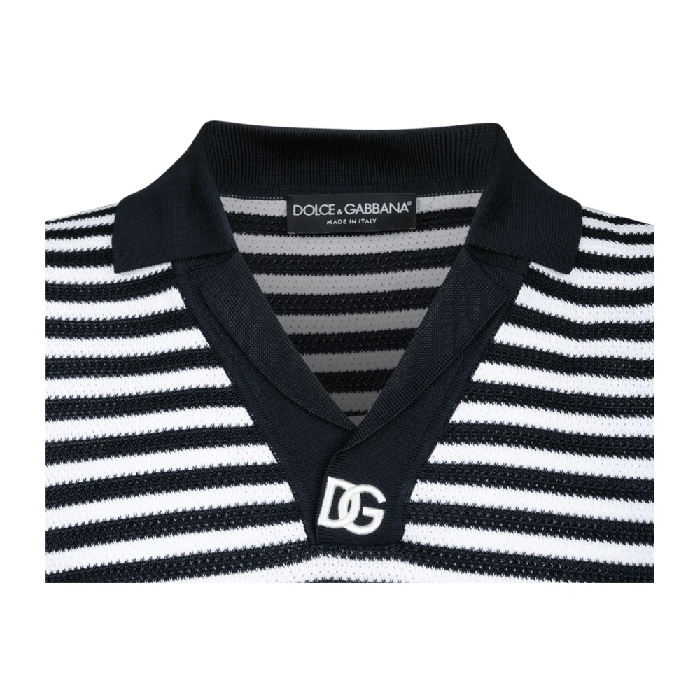 Dolce & Gabbana Blauw Wit Gestreept V-Hals Polo Shirt Black Heren