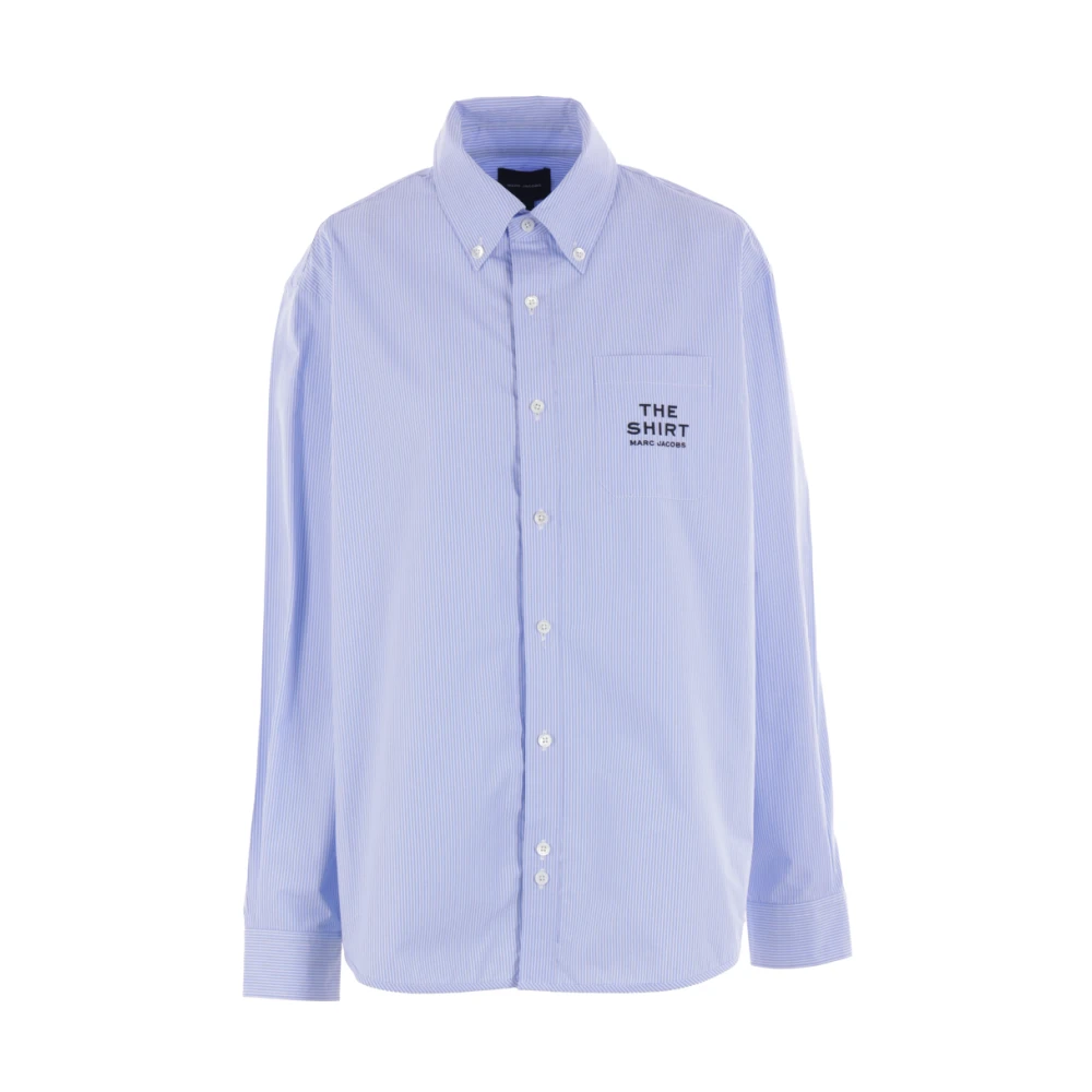 Marc Jacobs Blauw Gestreept Katoenen Overhemd met Logoborduursel Blue Dames