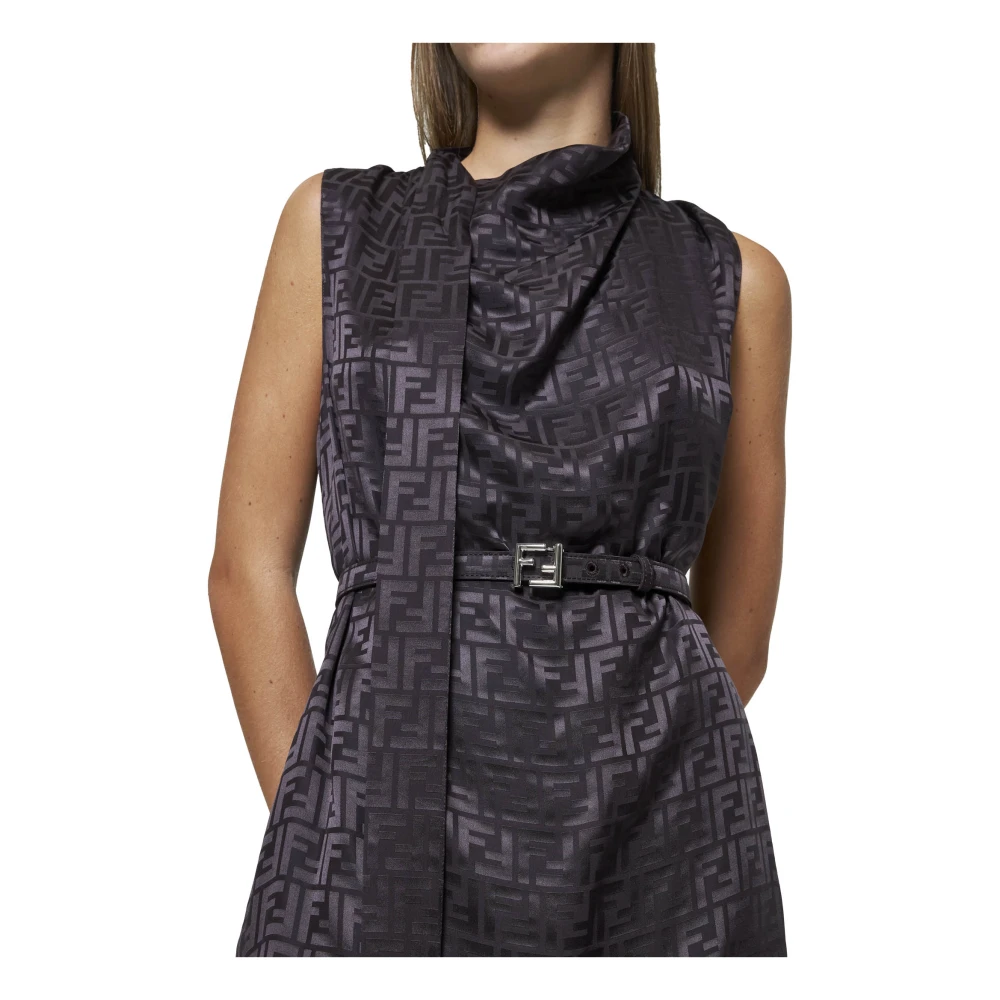 Fendi Aubergine Zijden Gedrapeerde Jurk met Sjaal Purple Dames