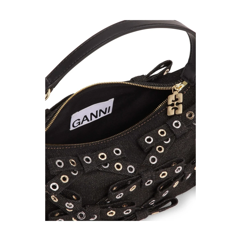 Ganni Butterfly Denim Tote Bag in Zwart Black Dames