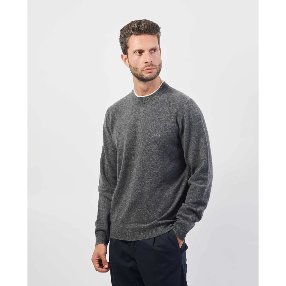 Hugo Boss Grijze wollen trui met halve kraag Gray Heren