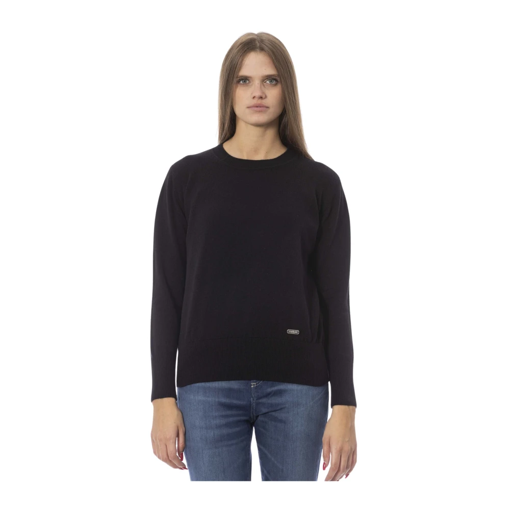 Baldinini Geribbelde ronde hals trui Black Dames