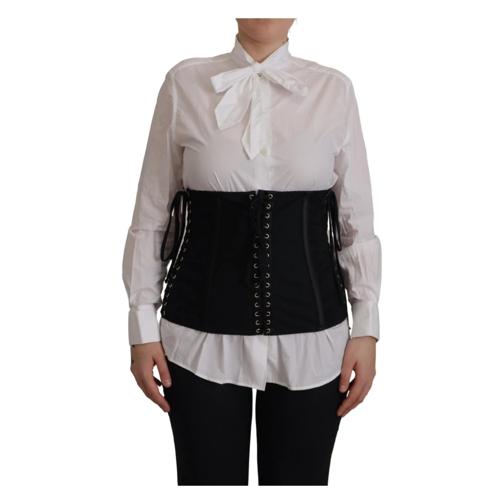 Dolce & Gabbana Women's White Shirts,, Black Corset Waist Strap Top Medium